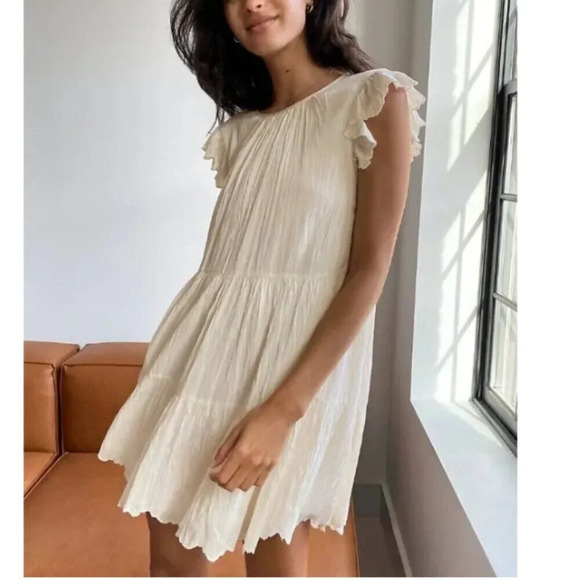 Aritzia Wilfred La  Boheme Sidonie Ruffled Scalloped Dress Light Birch Sz Small - Picture 3 of 7